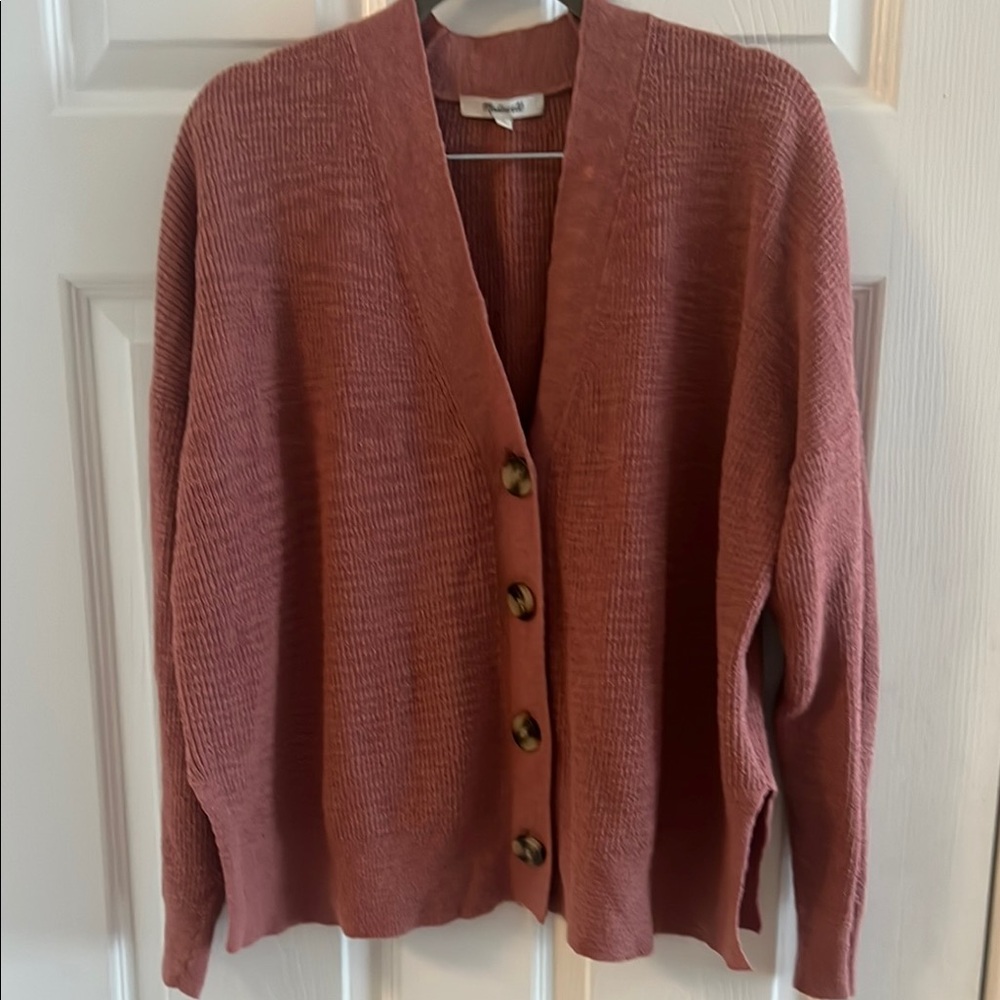Madewell Brownish Pink Cardigan Sweater V-Neck Knit - Size M Button Down